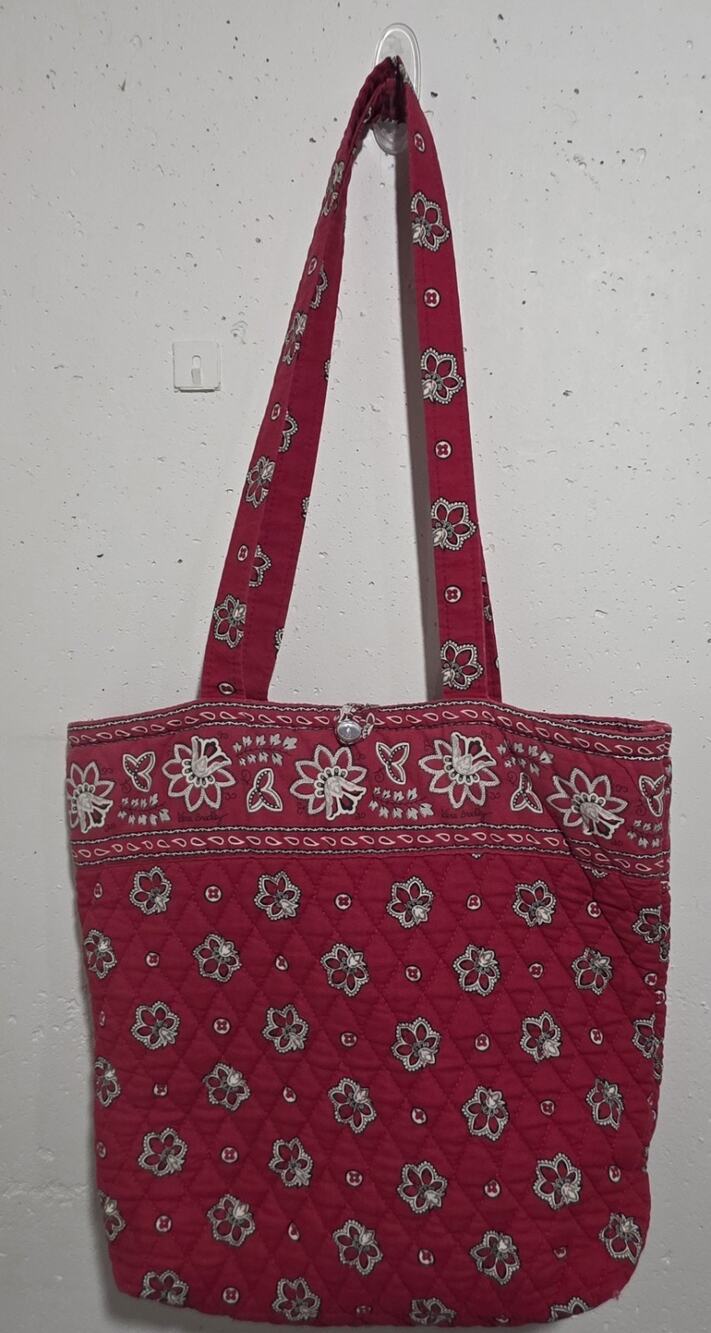 Vera Bradley Quilted Cotton Tote Bag Red And white Floral Pattern Preowned